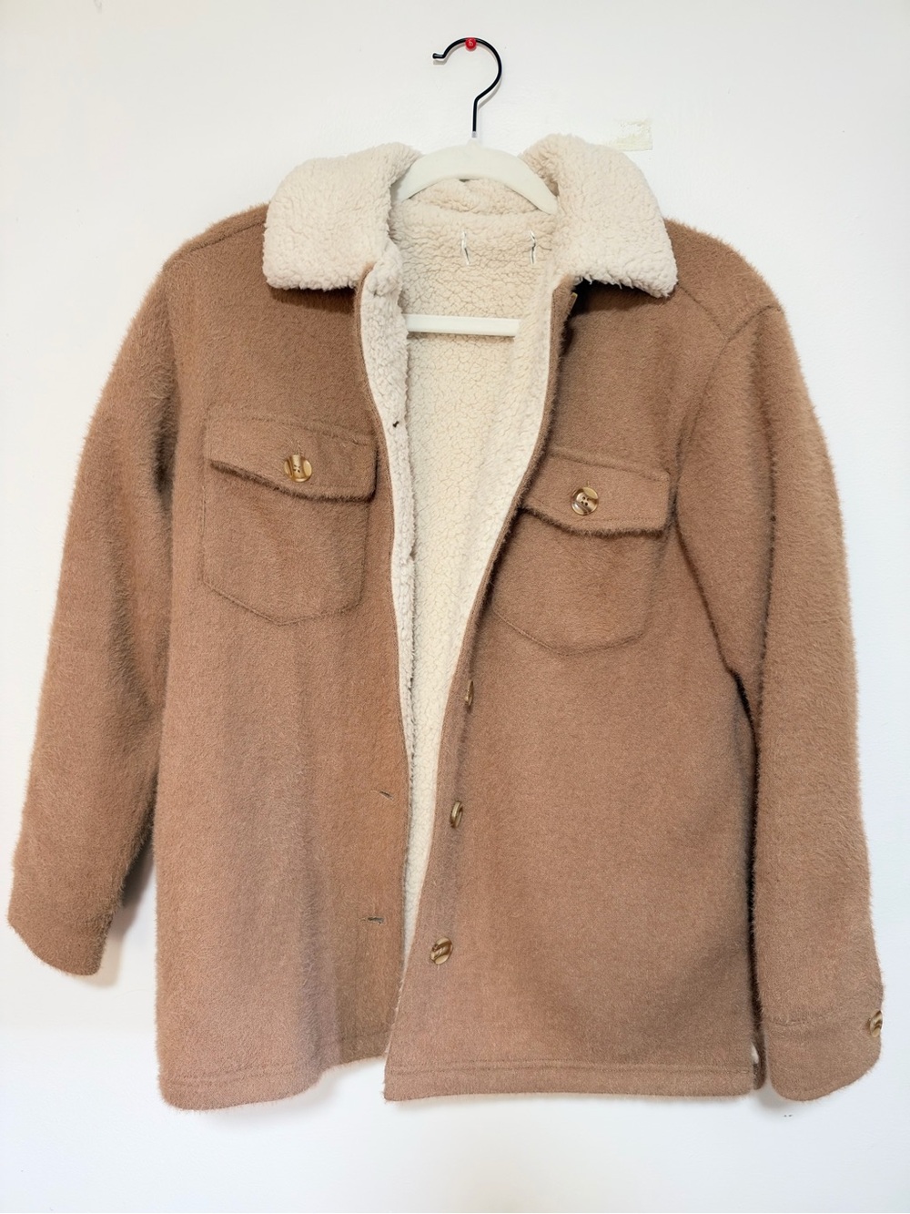 American Eagle Outfitters Tan Sherpa-Lined Puffer Coat with Cream Collar